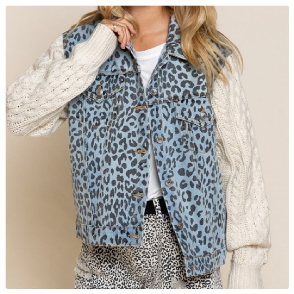 POL Snow Leopard Denim & Cable Knit Jacket - Picture 5 of 13